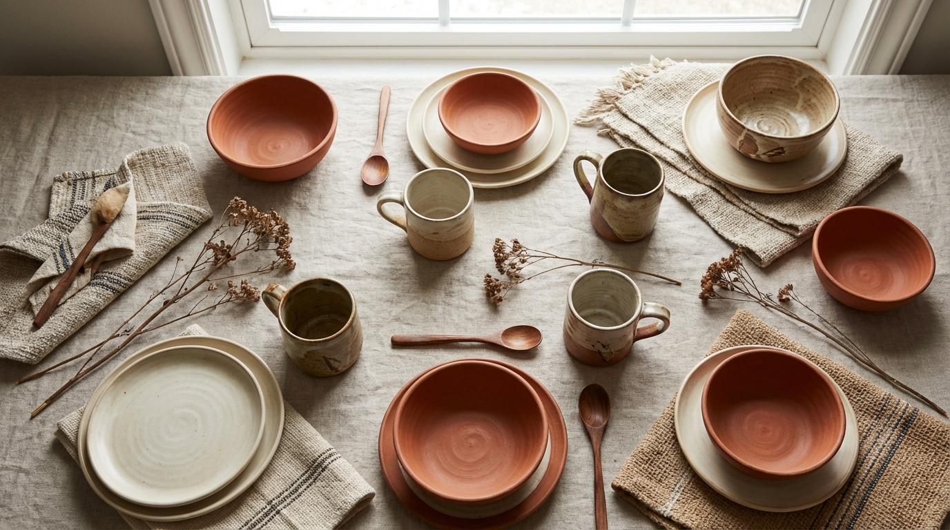 Handmade pottery flat-lay